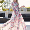 Floral Maxi Dress Half Sleeve Crewneck Semi Sheer Chiffon Dress