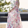 Floral Maxi Dress Half Sleeve Crewneck Semi Sheer Chiffon Dress - Image 2