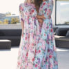 Floral Maxi Dress Half Sleeve Crewneck Semi Sheer Chiffon Dress - Image 3