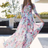Floral Maxi Dress Half Sleeve Crewneck Semi Sheer Chiffon Dress - Image 4