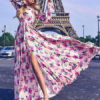 Floral Maxi Dress Long Sleeve Boho Dress V Neck Split Pink Fall Dress