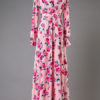 Floral Maxi Dress Long Sleeve Boho Dress V Neck Split Pink Fall Dress - Image 2