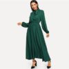 Green Lantern Sleeve Tied Neck Cotton Dress - Image 3
