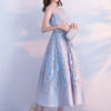 Illusion Floral Embroidered Jewel Sleeveless Bow A Line Tea Length Prom Dress