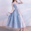 Illusion Floral Embroidered Jewel Sleeveless Bow A Line Tea Length Prom Dress - Image 2