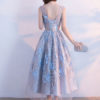 Illusion Floral Embroidered Jewel Sleeveless Bow A Line Tea Length Prom Dress - Image 6