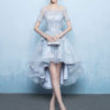 Off The Shoulder Applique Short Sleeve A Line Asymmetrical Graduation Dress