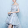 Off The Shoulder Applique Short Sleeve A Line Asymmetrical Graduation Dress - Image 3