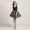 Little Black Prom Floral Print V-Neck Short Mini Party Summer Dress