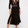 Long Sleeve Boho V Neck Embroidered Split Summer Dress
