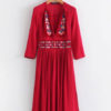 Long Sleeve Boho V Neck Embroidered Split Summer Dress - Image 2