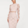 Long Sleeve Lace Dress Crewneck Shaping Midi Dress