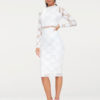 Long Sleeve Lace Dress Crewneck Shaping Midi Dress - Image 5
