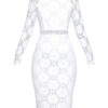 Long Sleeve Lace Dress Crewneck Shaping Midi Dress - Image 7