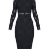 Long Sleeve Lace Dress Crewneck Shaping Midi Dress - Image 10