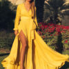 Long Sleeve Maxi Dress V Neck Party Dress Split Casual Dress
