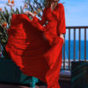 Long Sleeve Maxi Dress V Neck Party Dress Split Casual Dress - Image 5