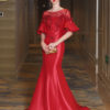 Mermaid Luxury Flowers Illusion Bell Sleeve Formal Evening Dress