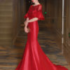 Mermaid Luxury Flowers Illusion Bell Sleeve Formal Evening Dress - Image 3