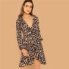 Multicolor Casual Leopard Print Belted Ruffle  Dress