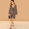 Multicolor Casual Leopard Print Belted Ruffle  Dress - Image 4