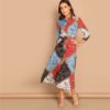 Multicolor Patchwork Print Shirt Dress