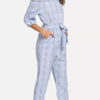 Off The Shoulder Jumpsuit Half Sleeve Plaid Casual Jumpsuit For Women - Image 4