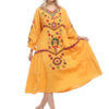Oversized Boho V Neck Ethnic Embroidered Cotton Long Dress