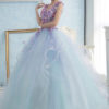 Pastel Blue Princess Pearl Flower Prom Dress - Image 2