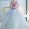 Pastel Blue Princess Pearl Flower Prom Dress - Image 3