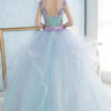 Pastel Blue Princess Pearl Flower Prom Dress - Image 4