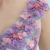 Pastel Blue Princess Pearl Flower Prom Dress - Image 6