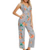 Pinstripe Floral V Neck Back Loose Leg Jumpsuit - Image 3