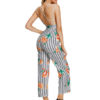 Pinstripe Floral V Neck Back Loose Leg Jumpsuit - Image 4