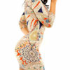 Printed Round Neck Three Quarter Sleeve Shaping Bodycon Dress - Image 2