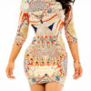 Printed Round Neck Three Quarter Sleeve Shaping Bodycon Dress - Image 3