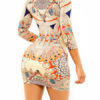 Printed Round Neck Three Quarter Sleeve Shaping Bodycon Dress - Image 4