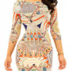 Printed Round Neck Three Quarter Sleeve Shaping Bodycon Dress