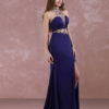 Prom Halter Long Evening Beaded Sweep Train Split Party Dress