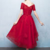 Red Lace High Low Prom Cocktail Party Dresses - Image 3