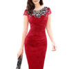 Round Neck Applique Cap Shaping Sheath Dress - Image 2