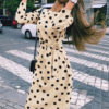 Round Neck Polka Dot Tie Waist Long Dress