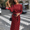 Round Neck Polka Dot Tie Waist Long Dress - Image 3