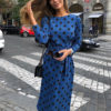 Round Neck Polka Dot Tie Waist Long Dress - Image 4