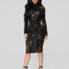 Sequin Long Sleeve Backless Sheer Sexy Bodycon Dress - Image 2