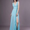 Sexy Evening Dresses Formal High Split Aqua V Neck Plunging Backless Prom Dress