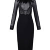 Sexy Party Dress Black Bodycon Dress Long Sleeve High Cillar Feathers Rhinestones Shaping Midi Dress - Image 3