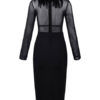 Sexy Party Dress Black Bodycon Dress Long Sleeve High Cillar Feathers Rhinestones Shaping Midi Dress - Image 4