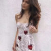 Sexy Party Dress White Lace Birthday Dress Heart Sequin Mini Slip Dress - Image 4