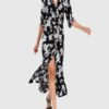 Sexy V-neck Floral Printed  Button Split Maxi Women Dress - Image 5